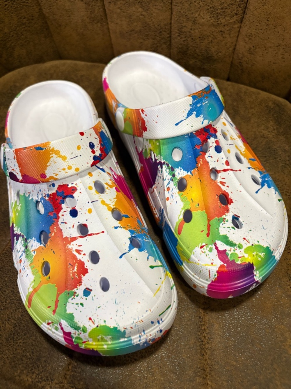 White Multi-Color Paint Splatter "Croc"